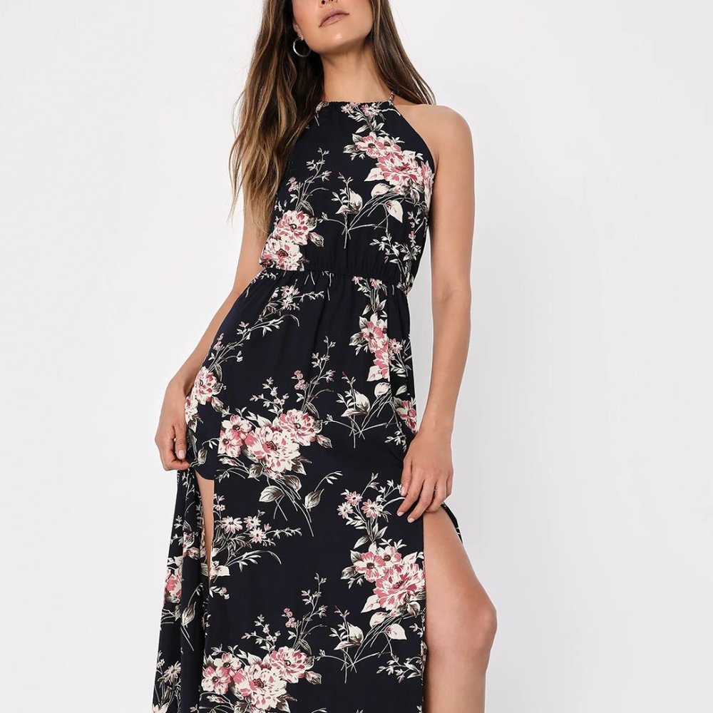 Lulu's Feel the Music Navy Blue Floral Print Maxi Dress